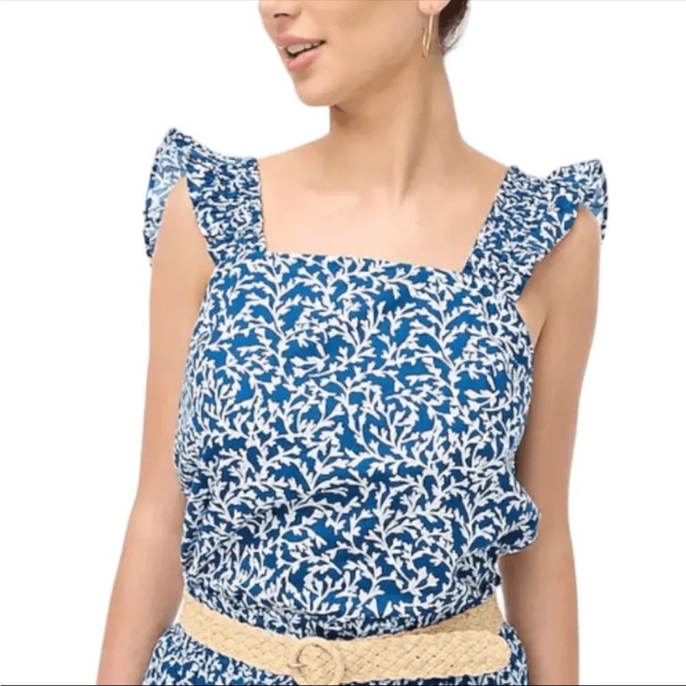 J CREW SMOCKED RUFFLE SHOULDER TANK, SZ XL, NWT